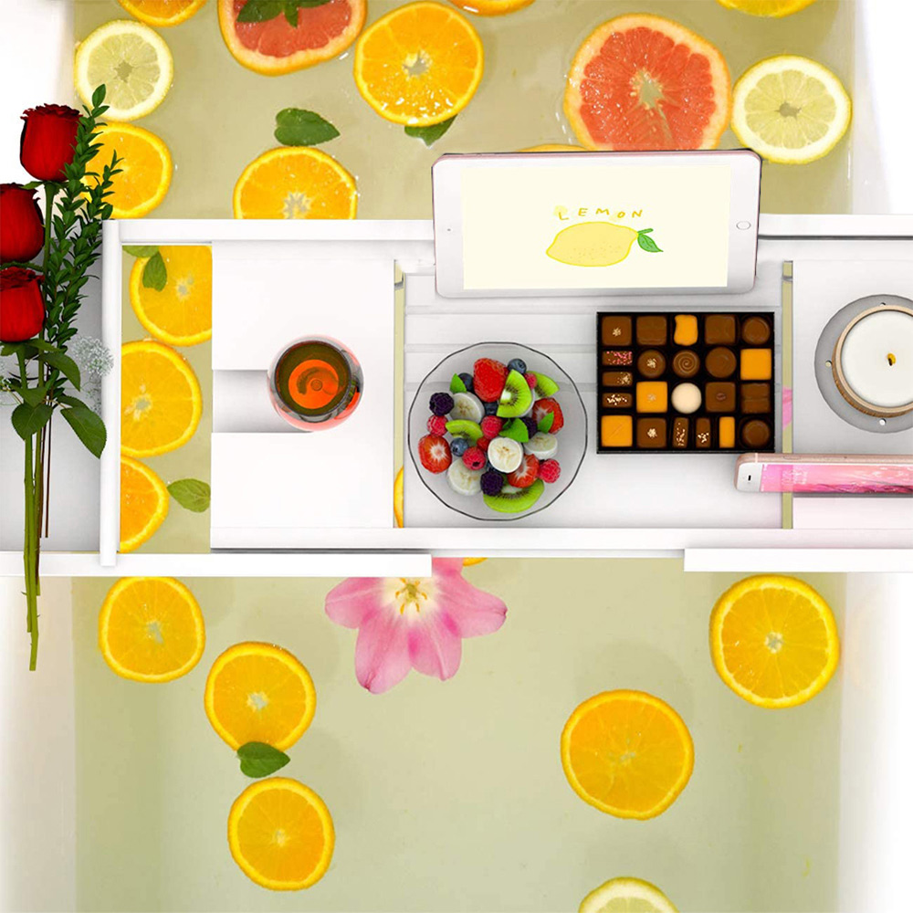 Living and Home White Bathtub Caddy Tray Image 2