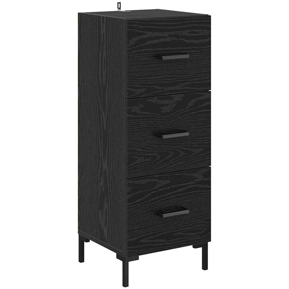 vidaXL Single Door 3 Drawer Black Oak Tall Slim Highboard with Metal Legs Image 6