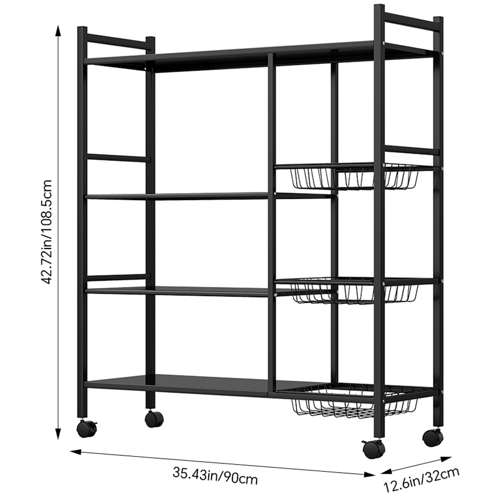Living and Home 4-Tier Black Microwave Storage Rack on Wheel Image 8