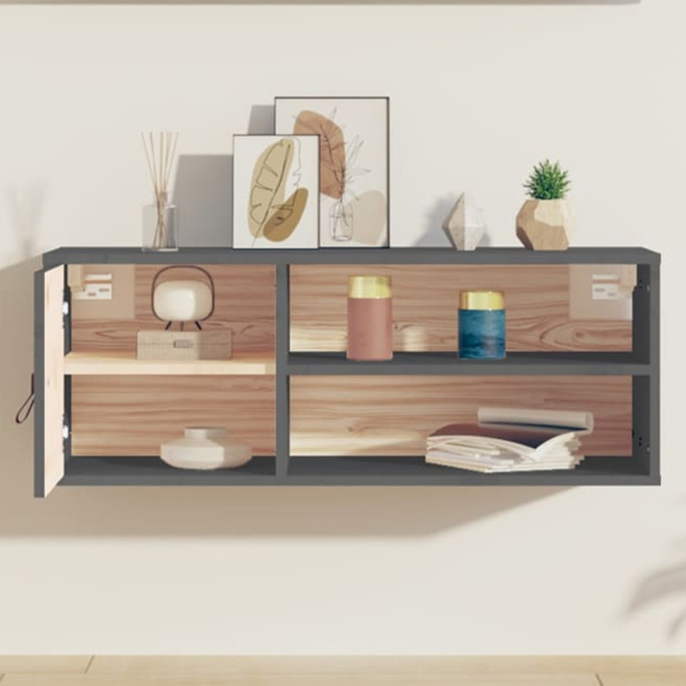 vidaXL Single Door 2 Shelf Grey Solid Wood Pine Wall Cabinet Image 1