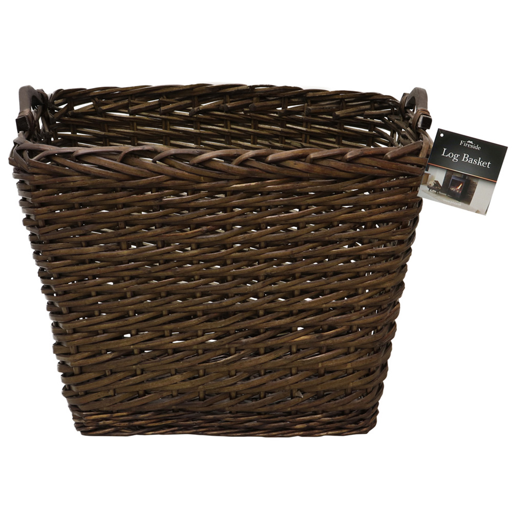 JVL Dark Willow Brown Log Basket with Metal Handles 48 x 46 x 38cm Image 2