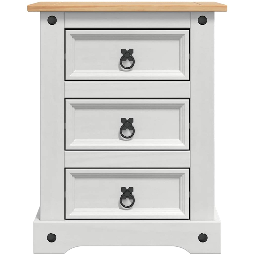 vidaXL Corona 3 Drawer White Solid Pine Wood Bedside Table Image 4