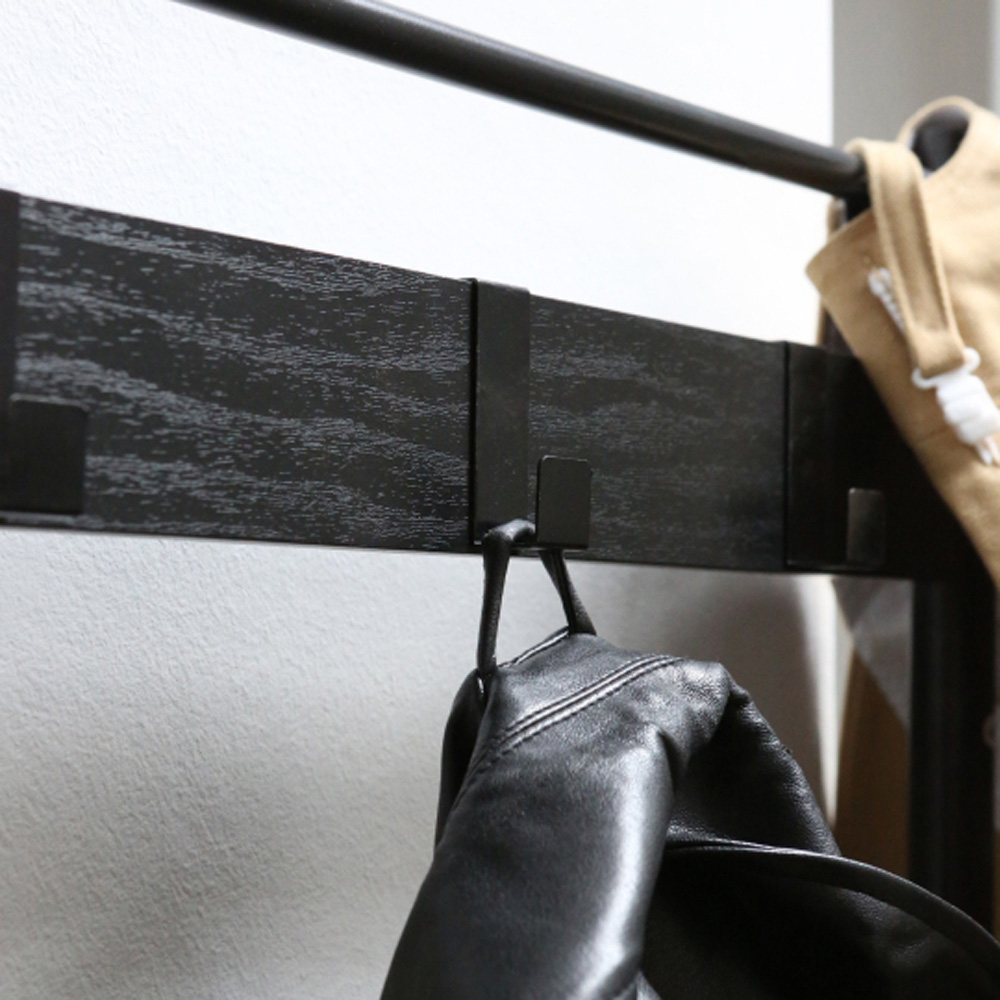Harbour Housewares 2 Shelf 9 Hook Black Square Steel Coat Rack with Shoe Storage Bench Image 6