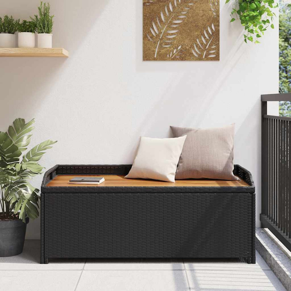 vidaXL Black Poly Rattan Garden Storage Bench 120 x 50 x 50cm Image 8