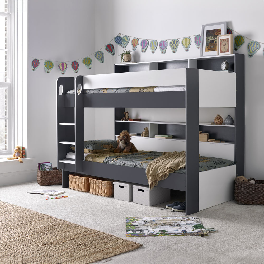 Oliver Grey and White Storage Bunk Bed with Memory Foam Mattresses Image 8