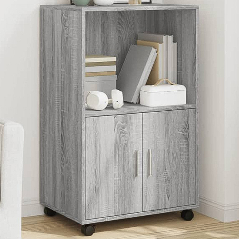 vidaXL 2 Door Single Open Shelf Grey Sonoma Rolling Storage Cabinet Image 1