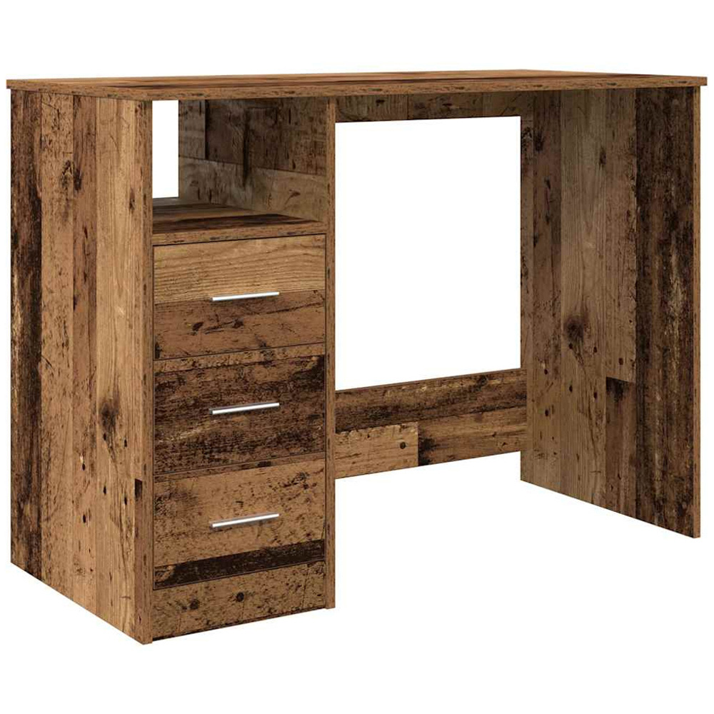 vidaXL 3 Drawer Single Shelf Computer Desk Old Wood Effect Image 2