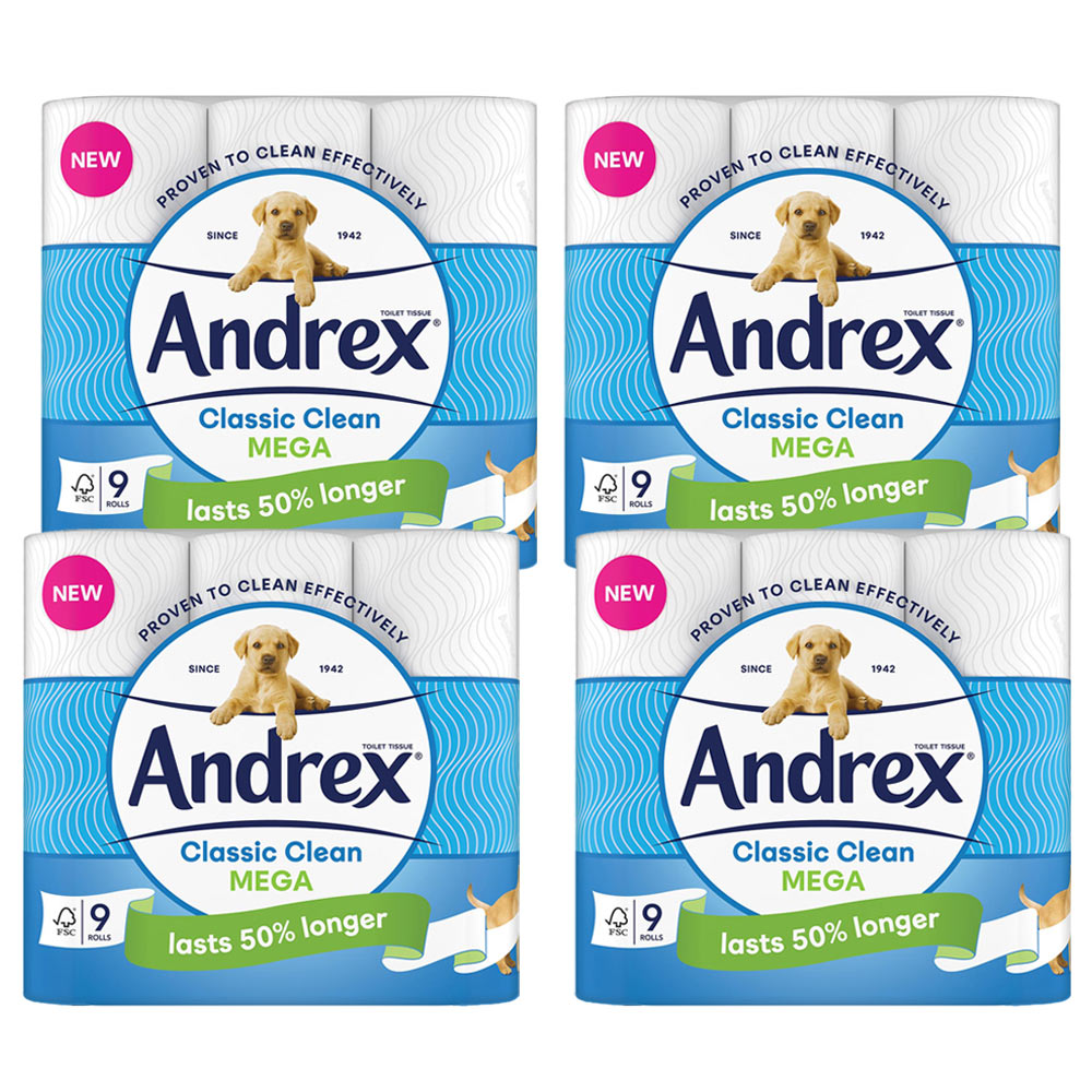Andrex Classic Clean Mega Toilet Tissue Case of 4 x 9 Rolls Image 1
