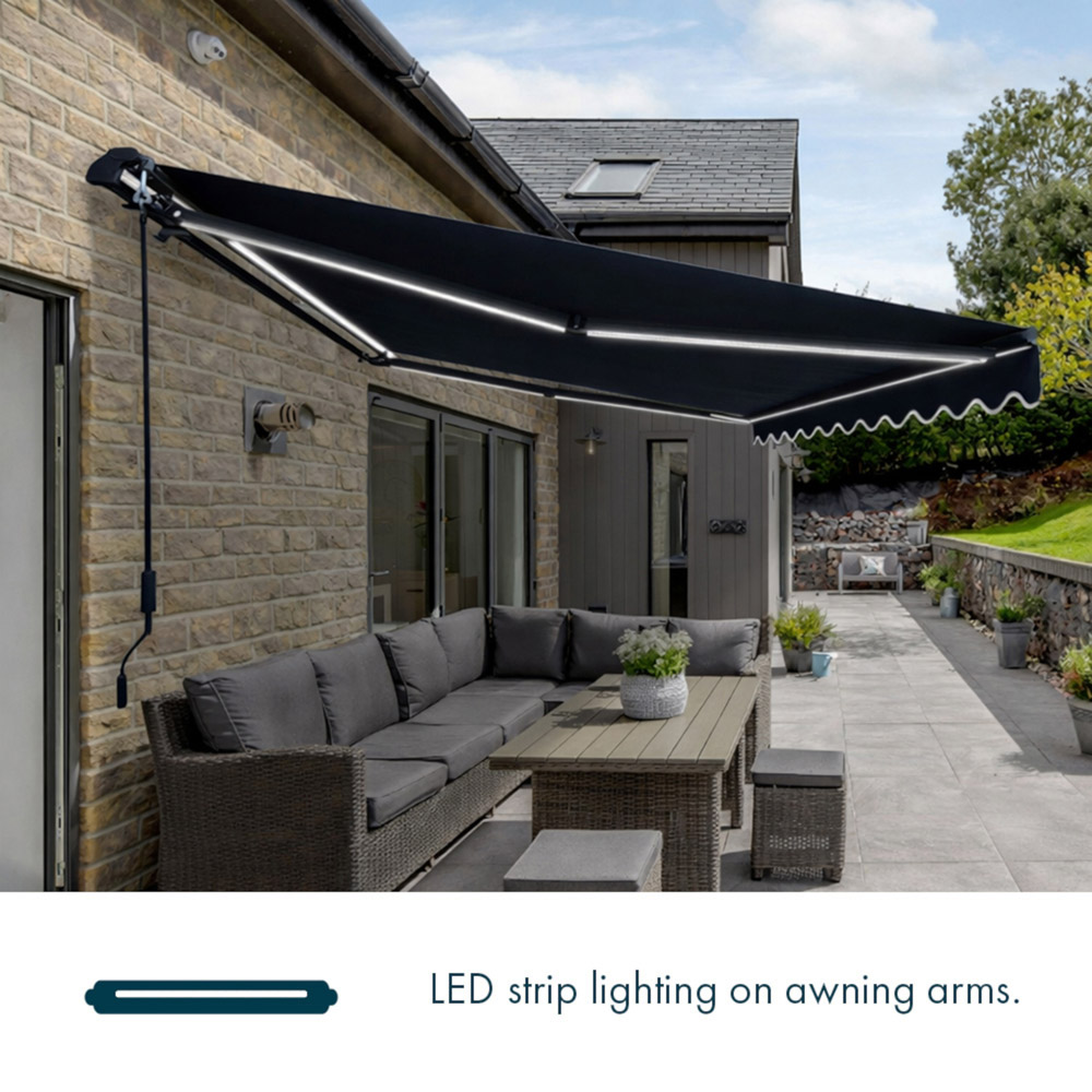 Jack Stonehouse Black Retractable Electric Awning with LED Lights and Remote Control 3 x 2.5m Image 6