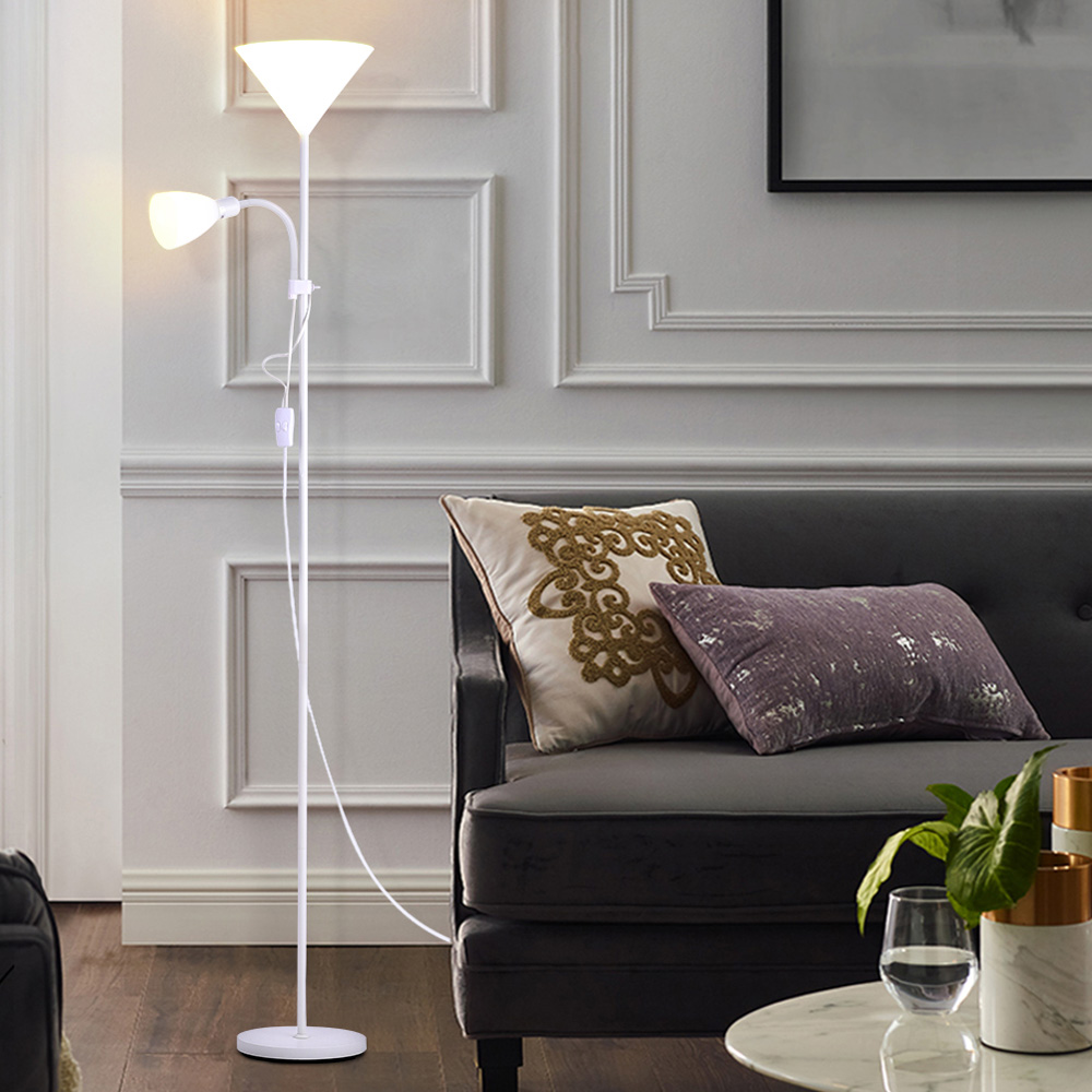 Living and Home White 2 Head Standing Tall Floor Lamp Image 3