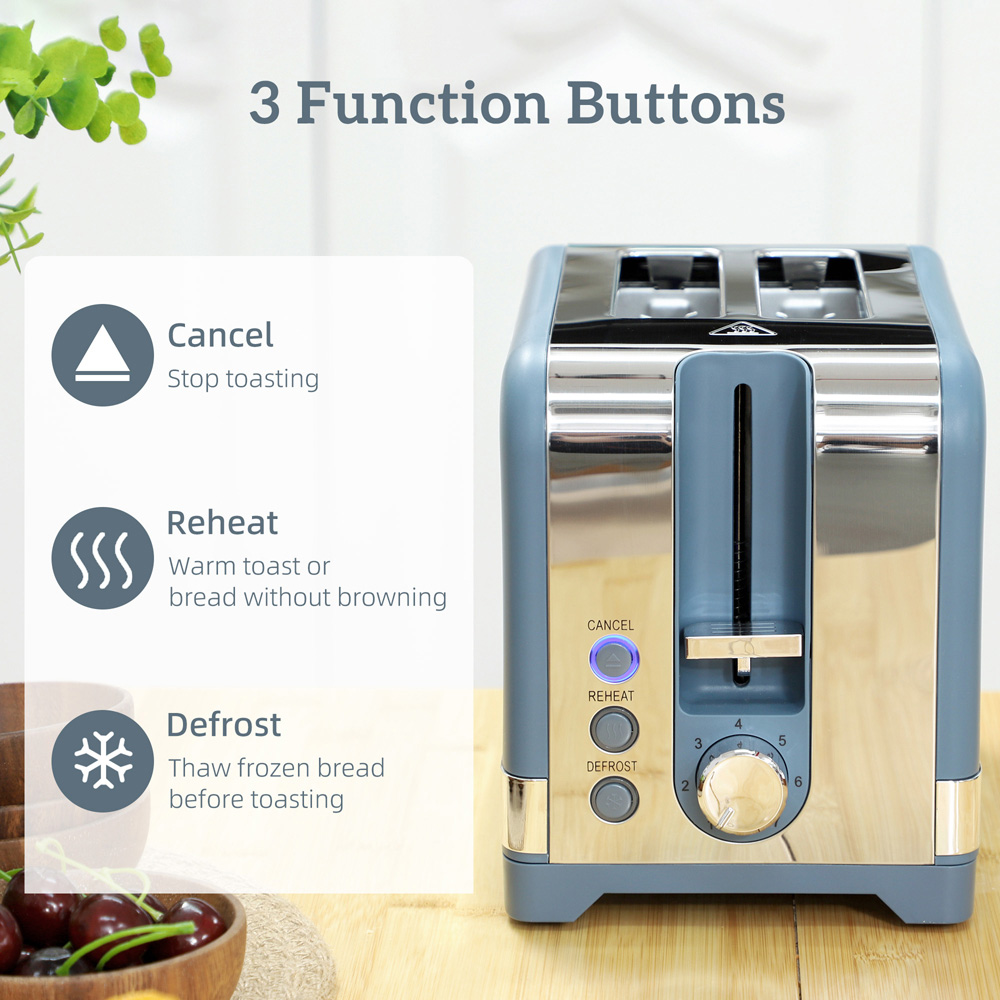 HOMCOM 800-281V70BU Blue Rapid Boil 1.7L Kettle and 2 Slice Toaster Set Image 7