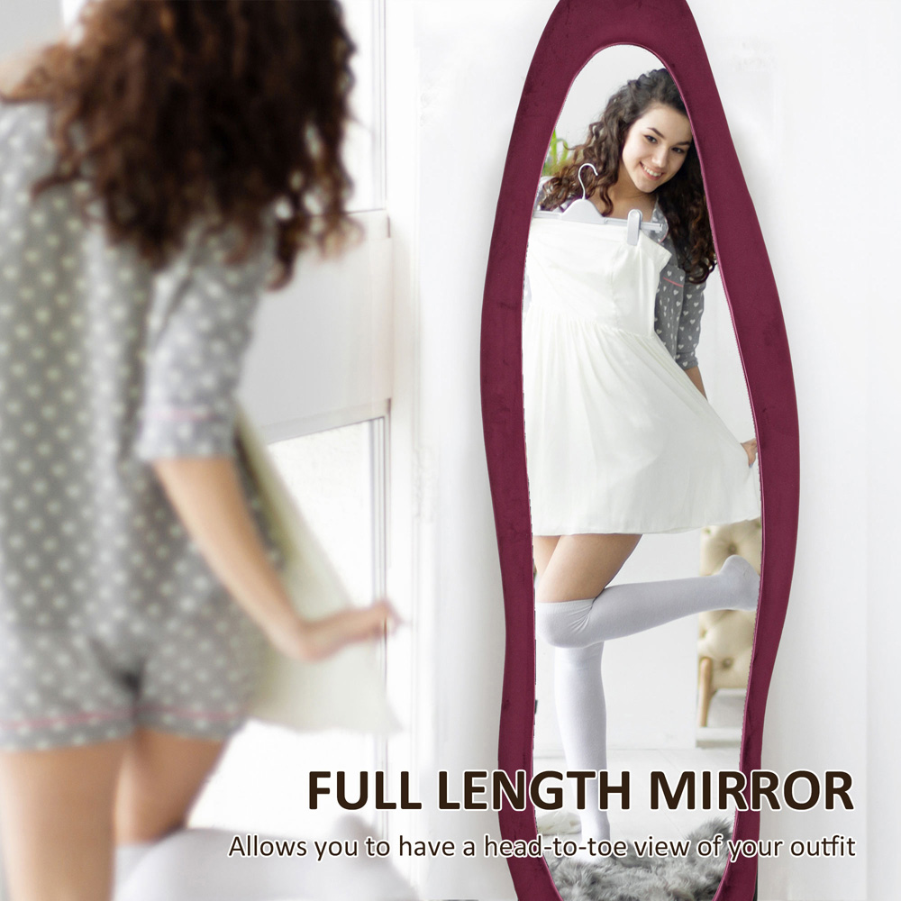 Portland Wine Red Velvet Frame Irregular Full Length Mirror 160 x 50cm Image 7