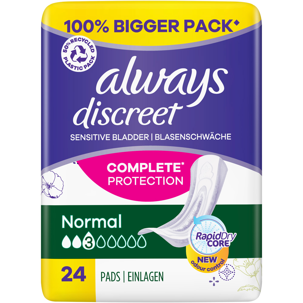 Always Discreet Complete Protection Normal Incontinence Pads 24 Pack Image 1