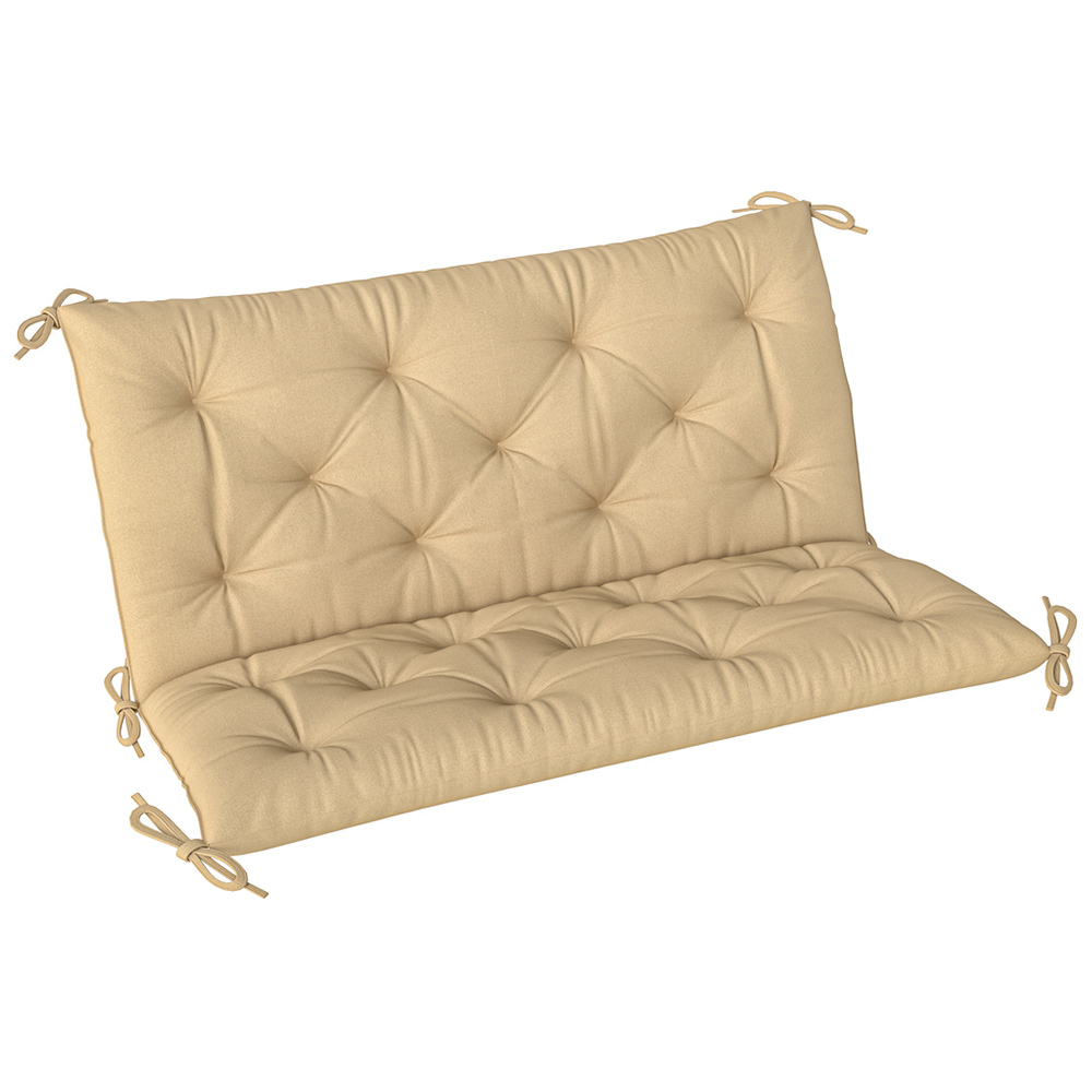 Outsunny 2 Seater Khaki Garden Bench Cushion with Ties 49 x 100cm Image 1