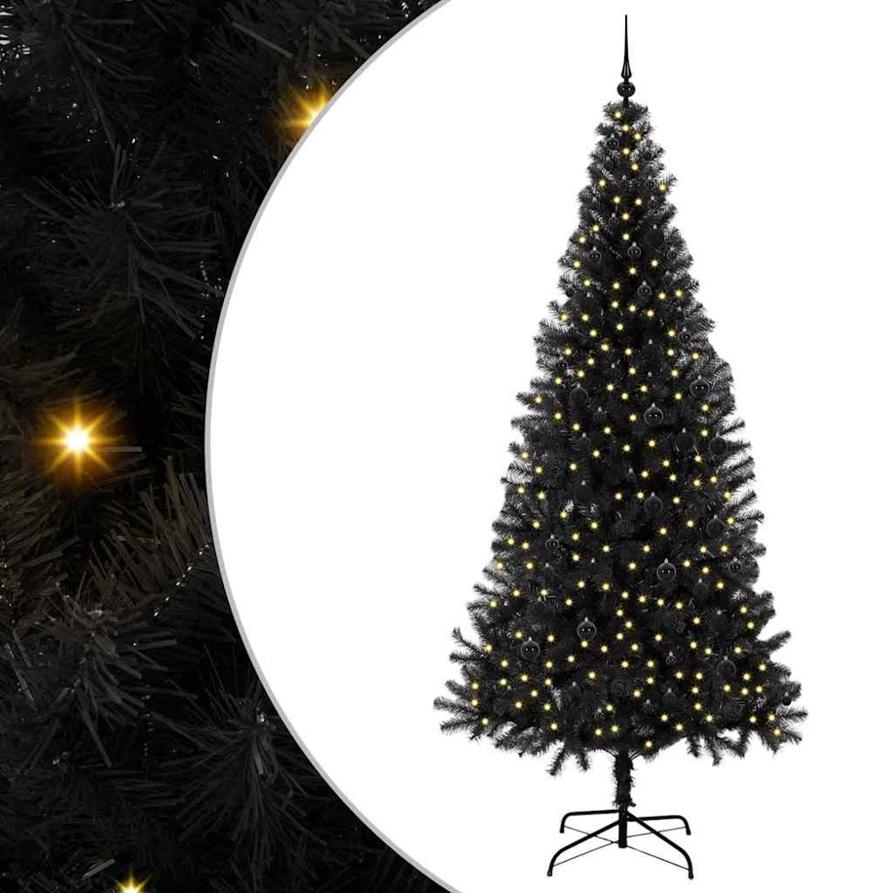vidaXL Pre-Lit Black Baubles Black Artificial Christmas Tree 8ft Image 2