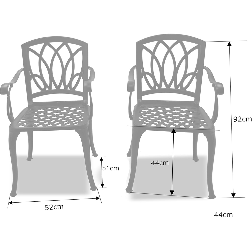 Centurion Positano Set of 2 Black Garden Bistro Chairs with Armrests Image 9