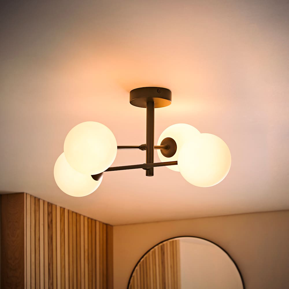 ValueLights Darla 4 Way Black Frosted Globe Ceiling Light and Bulbs Image 2
