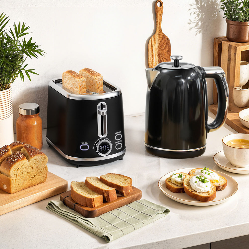 HOMCOM 800-286V70BK Black Retro Digital 1.7L Kettle and 2 Slice Toaster Set 3000W Image 2