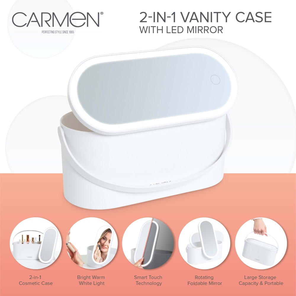 Carmen White Cosmetic Case with LED Mirror Image 4