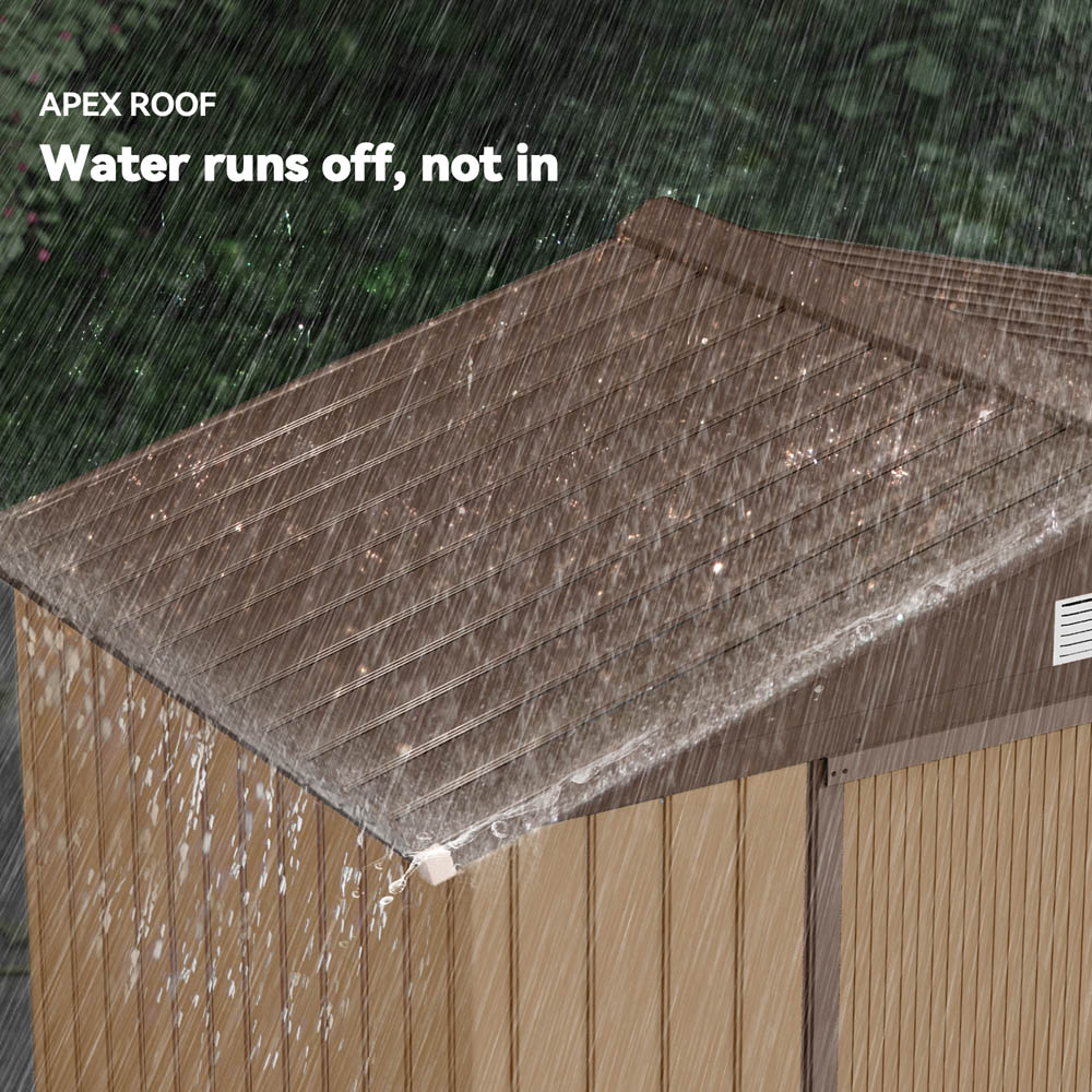 Outsunny 7 x 4ft Light Brown Metal Apex Garden Shed Image 6