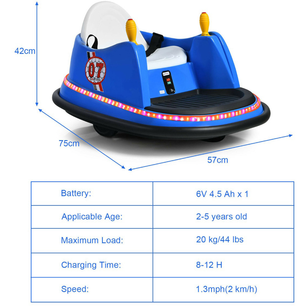 Costway Kids Blue Ride On Bumper Car with Colourful Flashing Lights and Music 6V Image 8