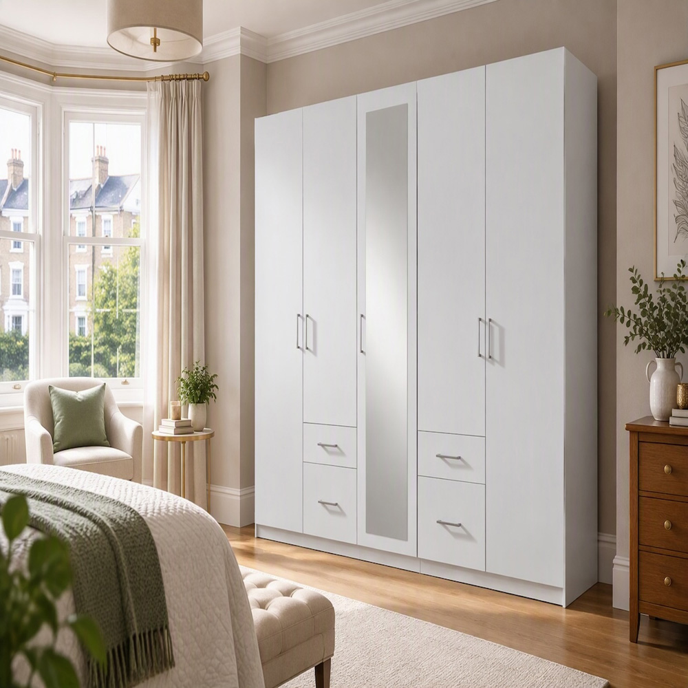 TJ'S Fly 5 Door 4 Drawer Wardrobe with Mirror Image 4