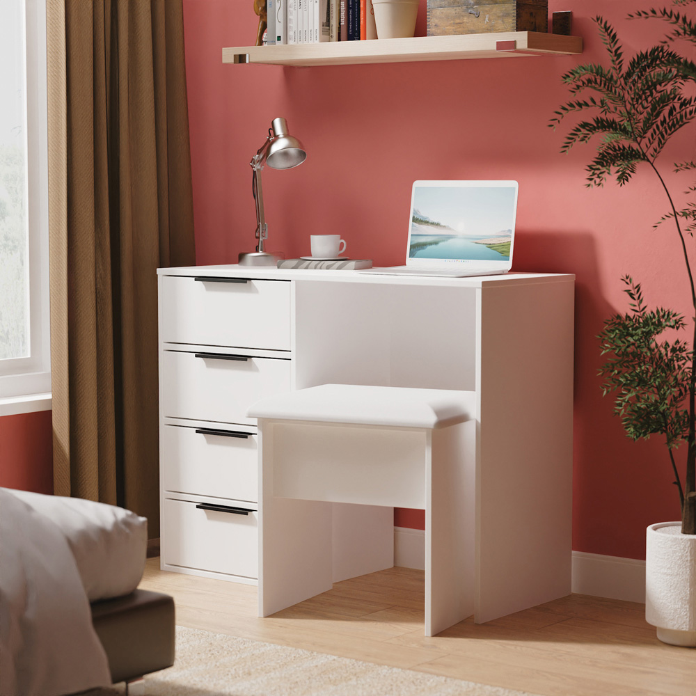 Crowndale Hong Kong 4 Drawer Matt White Vanity Dressing Table Ready Assembled Image 6