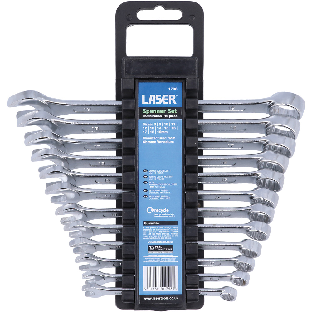 Laser 12 Piece 8-19mm Satin Finish Metrix Bi-Hex Combination Spanner Set Image 1