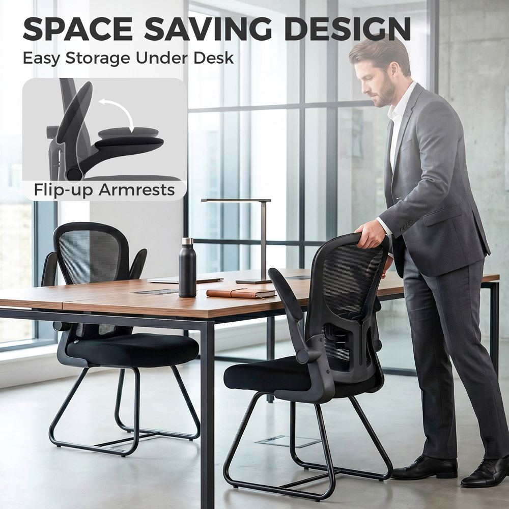 HOMCOM Black Reception Office Chair with Flip-up Armrest Image 3