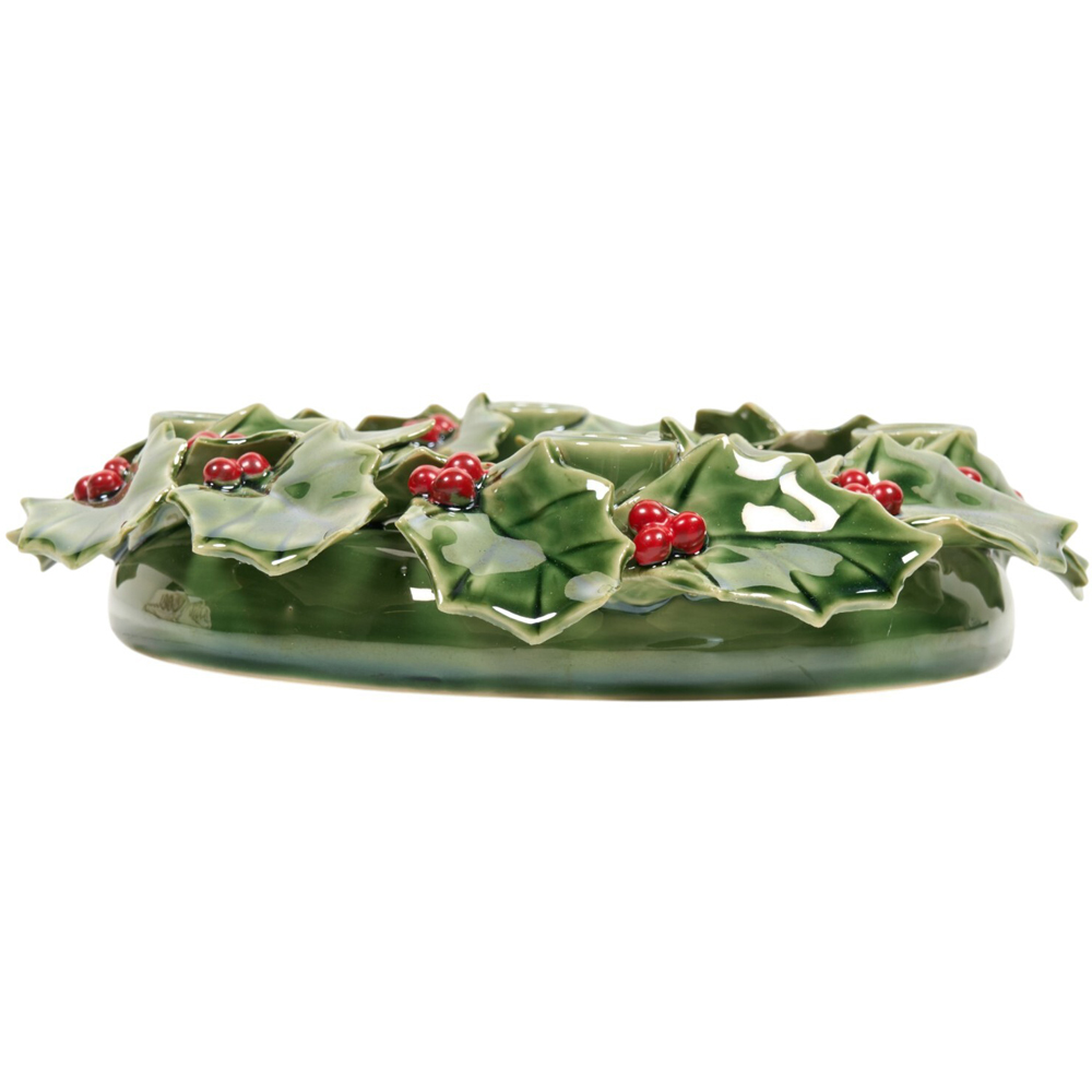 Holly and Berry Taper Candle Holder Green Image 2