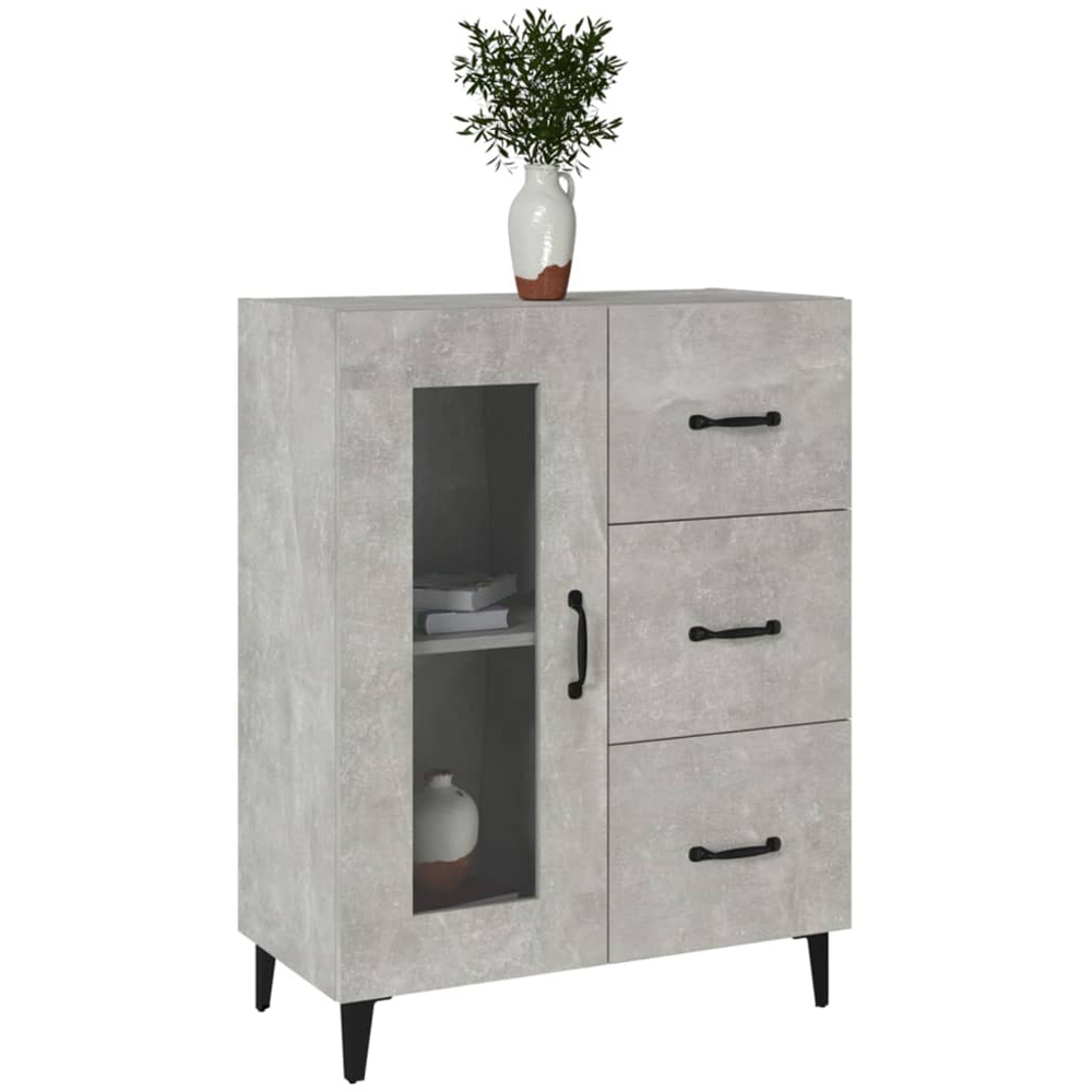 vidaXL Single Glass Door 3 Drawer Concrete Grey Wooden Sideboard Image 3