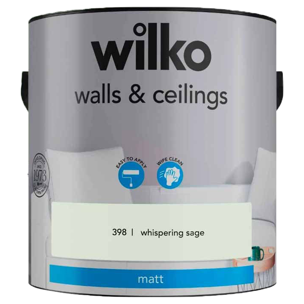 Wilko Walls & Ceilings Whispering Sage Matt Emulsion Paint 2.5L Image 2