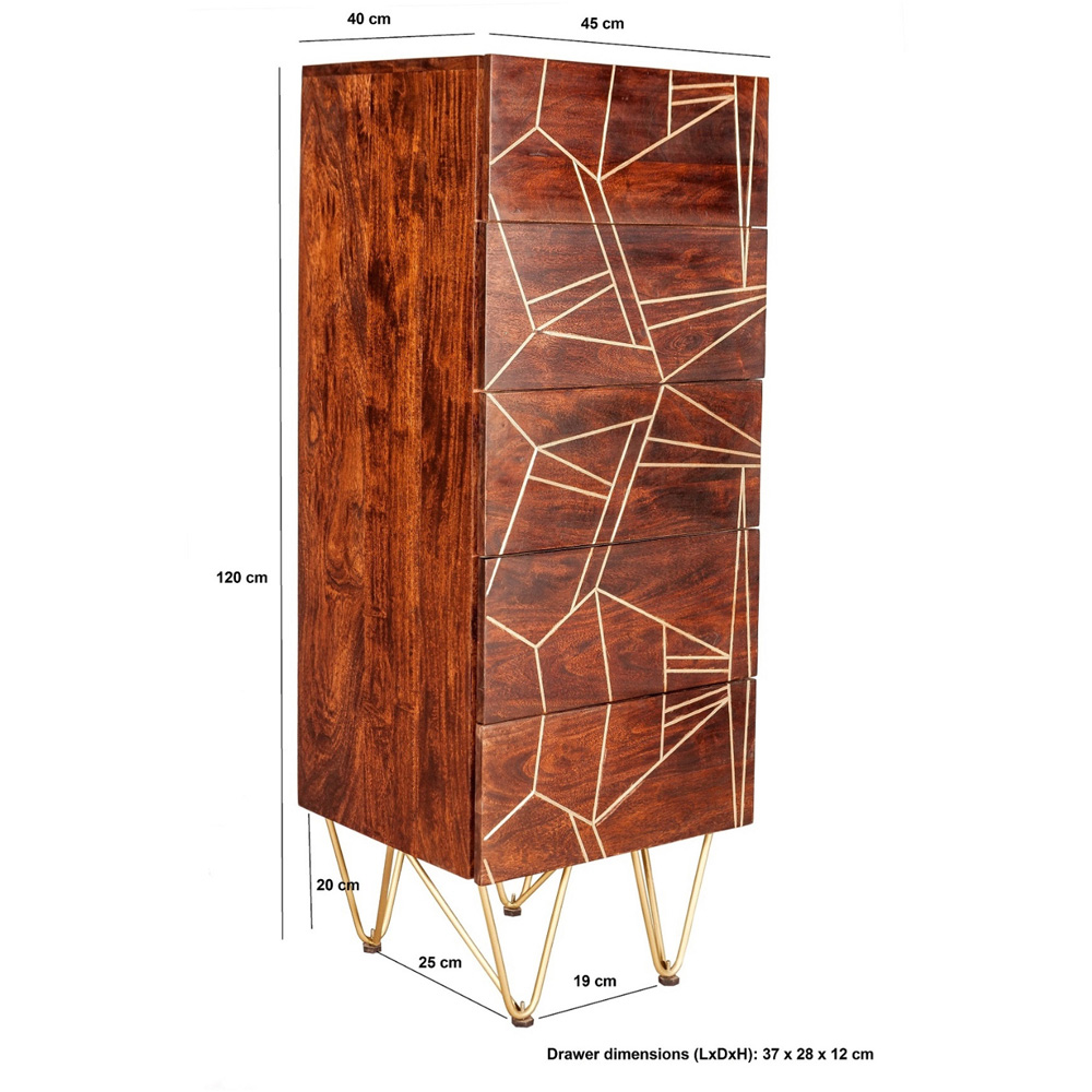 Brooklyn Ozella 5 Drawer Dark Gold Tall Chest of Drawers Image 9