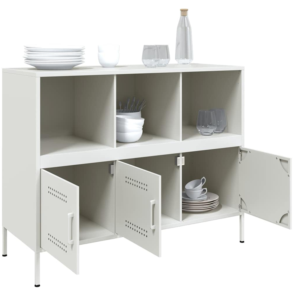 vidaXL 3 Door 3 Shelf White Steel Sideboard Image 5