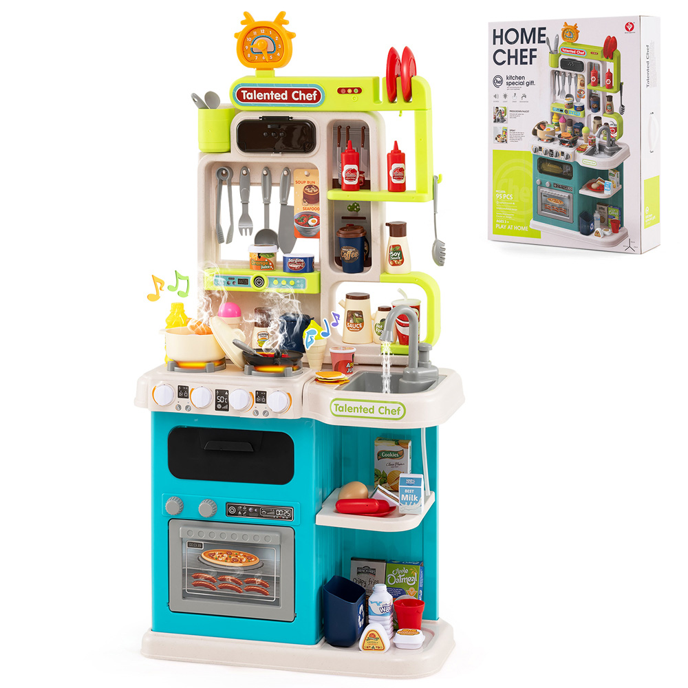 Costway Kids Blue Kitchen Play Set with Realistic Sounds and Lights Image 4