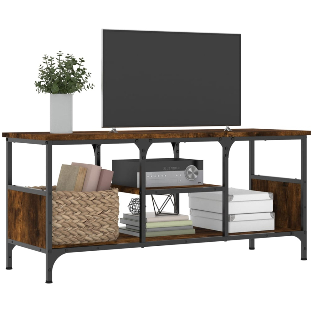 vidaXL 4 Shelf Smoked Oak Processed Wood and Iron TV Cabinet Image 3