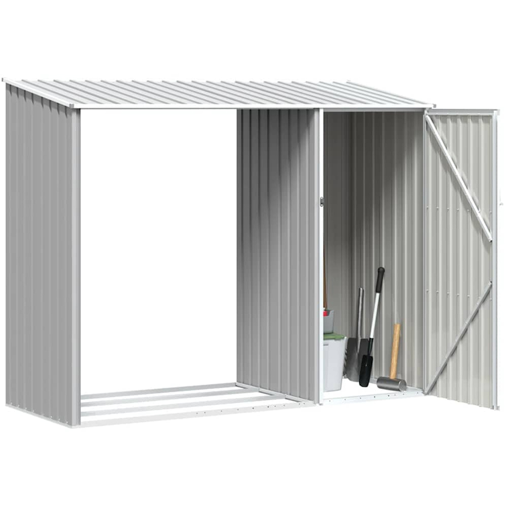 vidaXL 8 x 3.2ft Grey Galvanised Steel Garden Firewood Shed Image 3