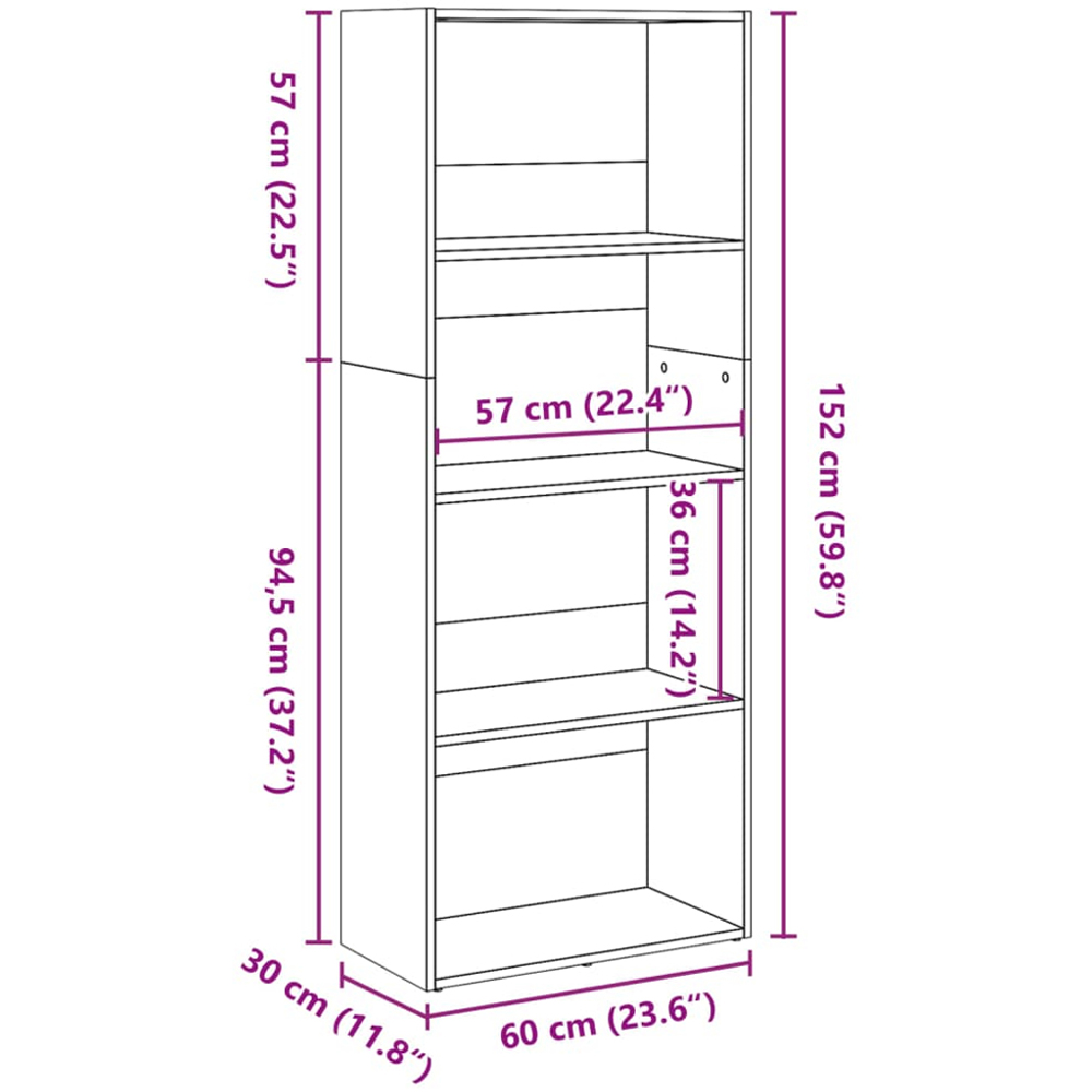vidaXL 4 Shelf Sonoma Oak Bookcase Image 9