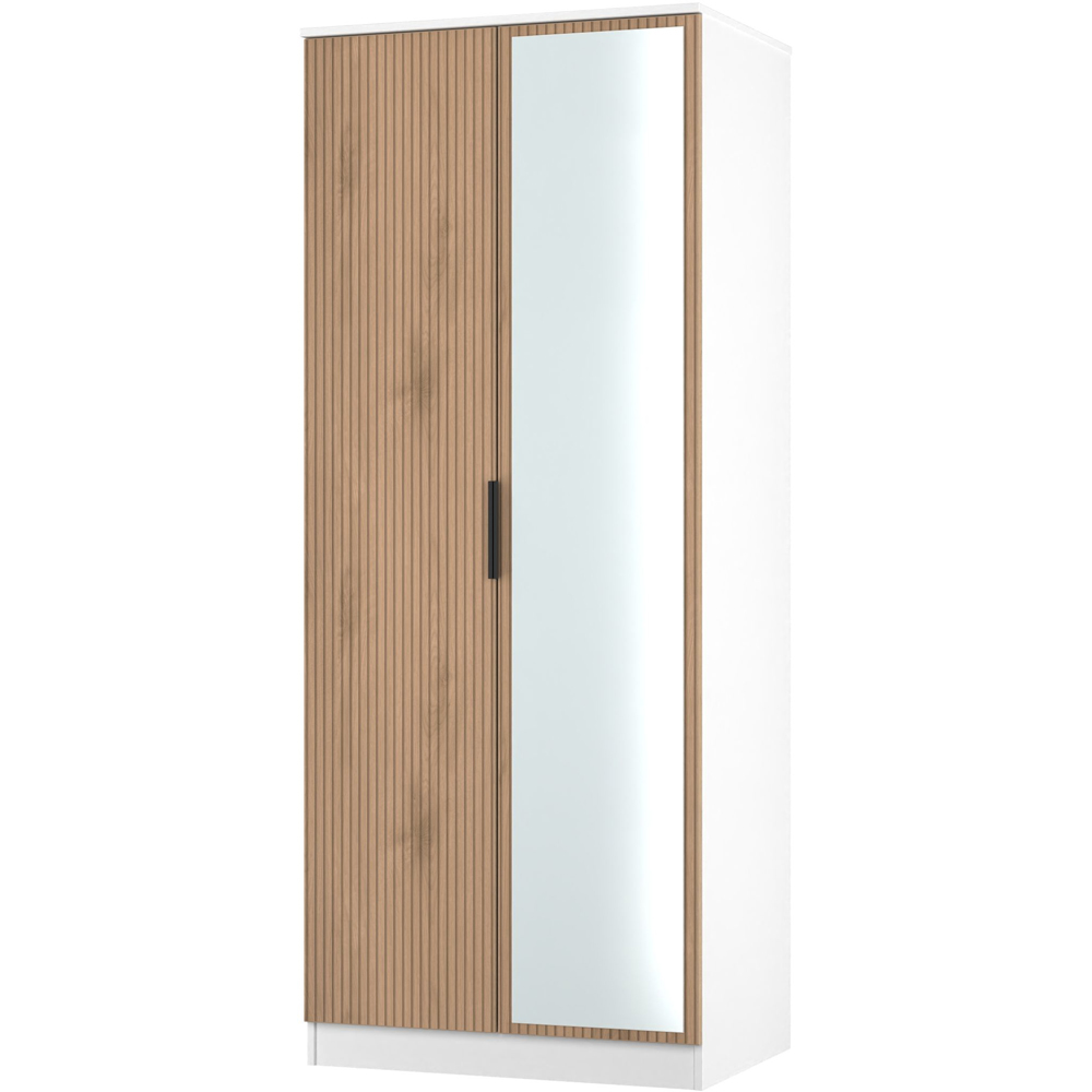 Crowndale Java 2 Door Slatt Effect and White Mirror Wardrobe Image 4