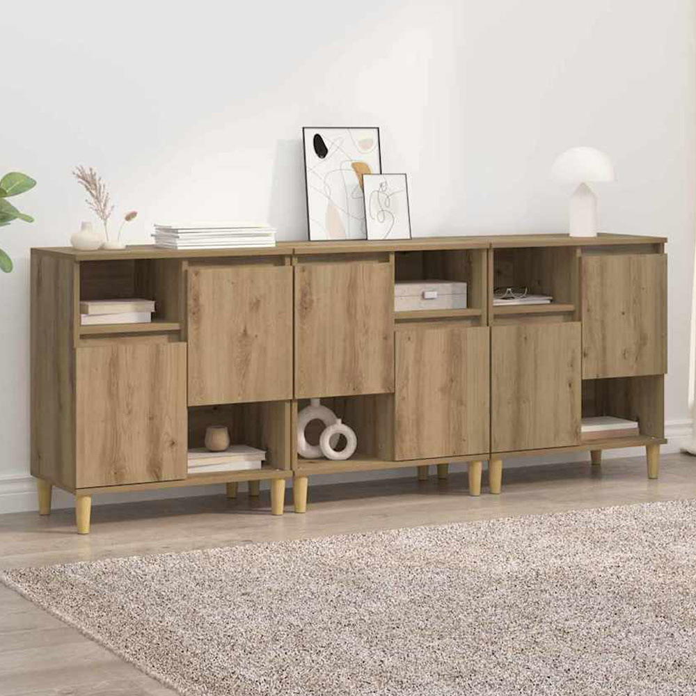 vidaXL 2 Door 2 Open Shelf Artisan Oak Sideboard with Wooden Legs Set of 3 Image 1