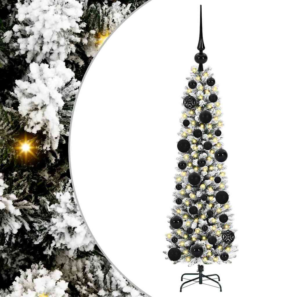 vidaXL Pre-Lit Warm White LED and Black Baubles White Artificial Christmas Tree with Stand 4ft Image 2