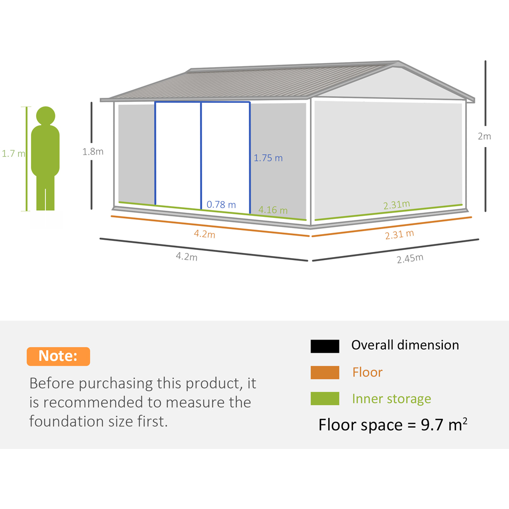 Outsunny 14 x 8ft Grey Metal Apex Garden Shed Image 8