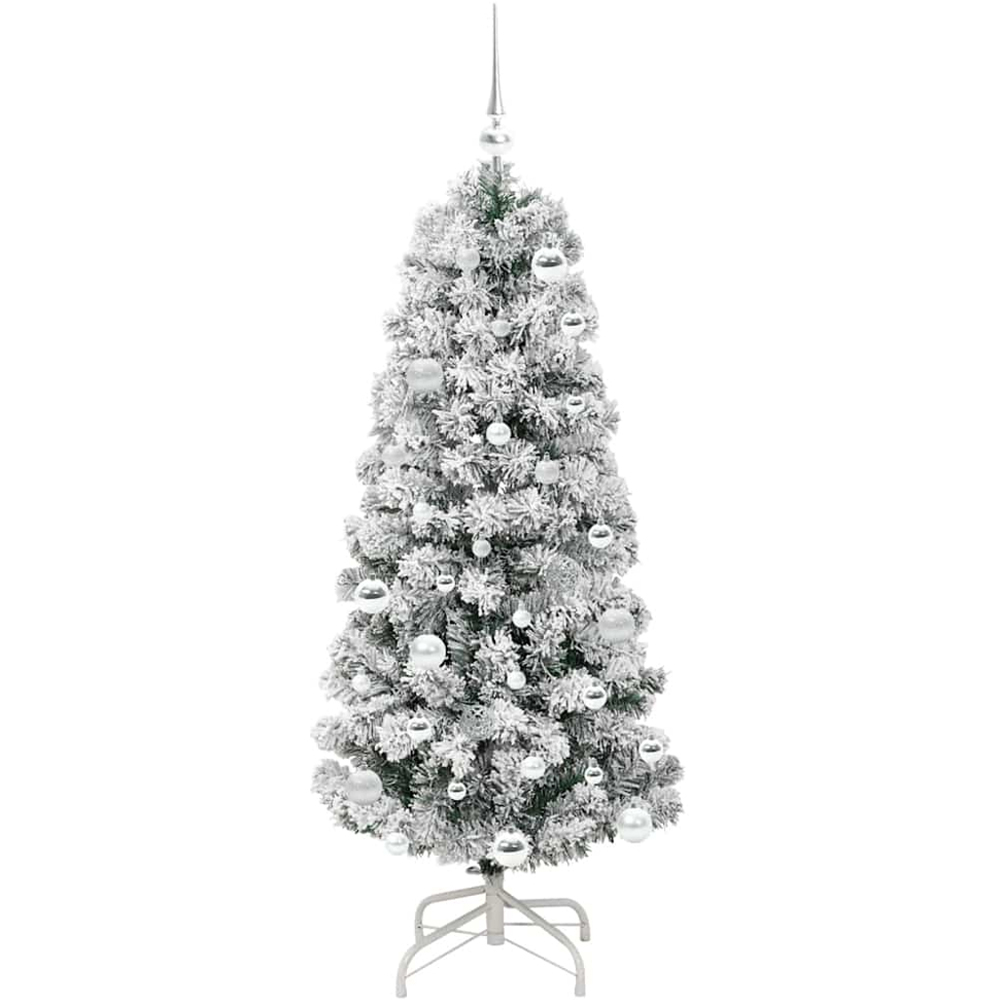 vidaXL Pre-Lit Warm White LED and Silver Baubles Snow Flocked Artificial Christmas Tree 5ft Image 4