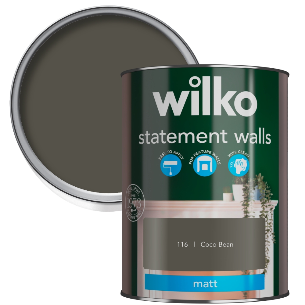 Wilko Statement Walls Cocoa Bean Matt Emulsion Paint 1.25L Image 1