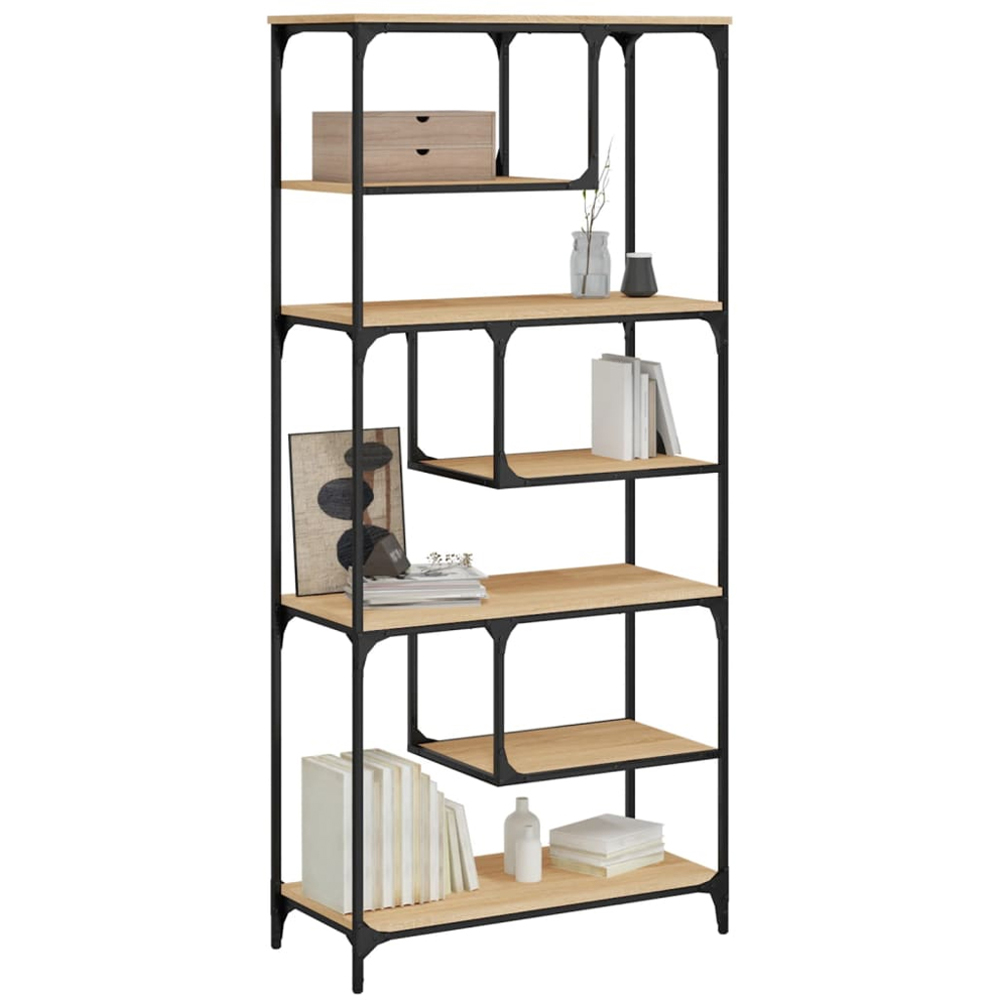 vidaXL 6 Shelf Sonoma Oak Industrial Style Bookcase Image 3