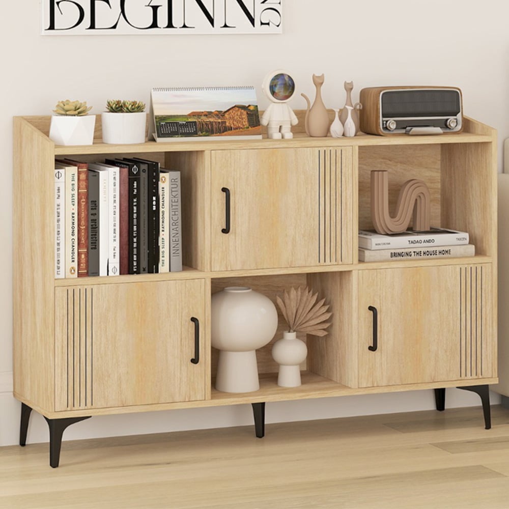 Costway 3 Door 3 Shelf Oak Storage Cabinet Image 1