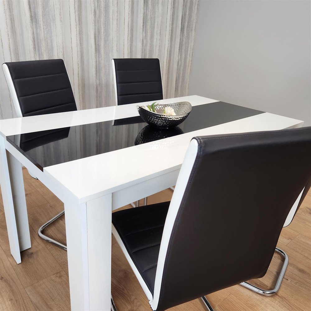 Portland Leather and Wood 4 Seater Dining Set White and Black Image 2