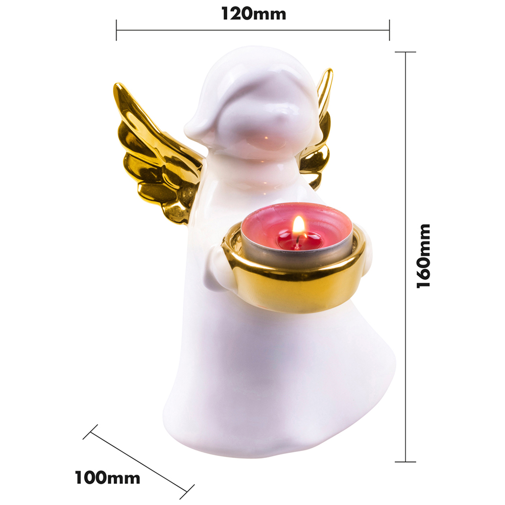 St Helens Small White and Gold Winged Angel Ceramic Tea Light Holder Image 4