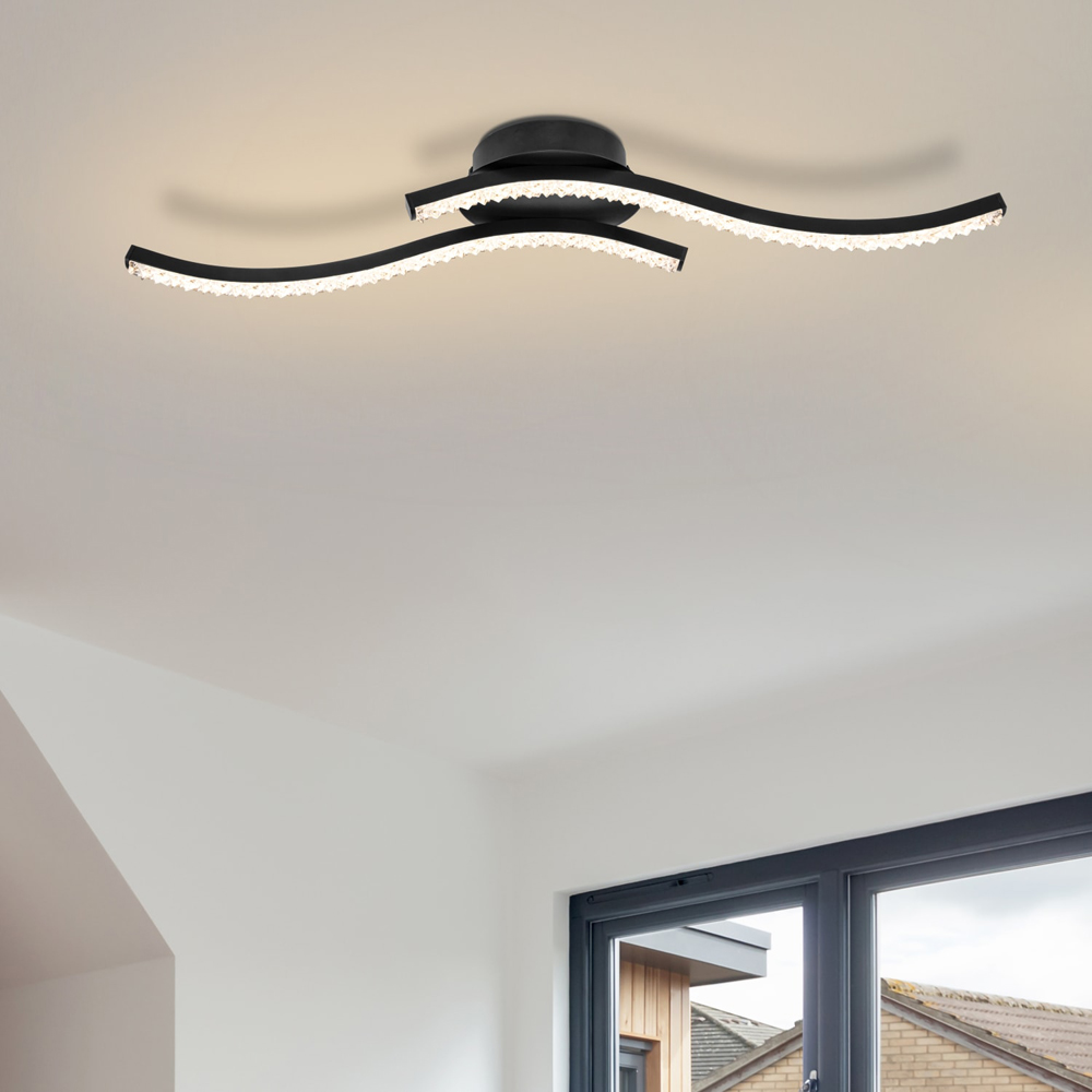 Cosylyte Kenworth 2 Light Matt Black Wavy Beaded LED Ceiling Light Image 2