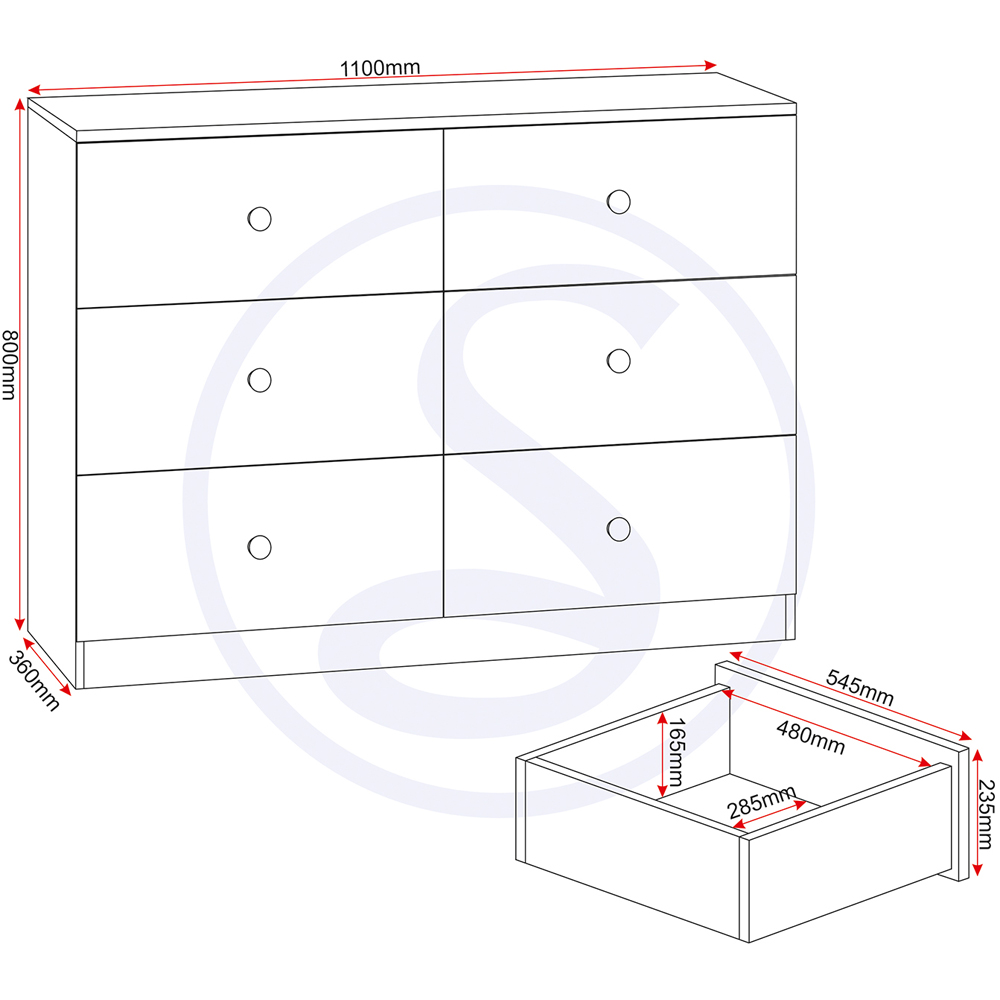 Seconique Denver 6 Drawer White Gloss Storage Chest Image 9